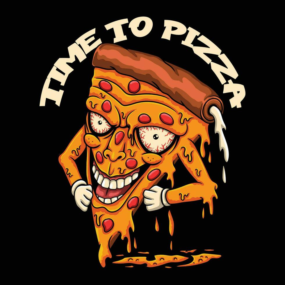 pizza karakter boos glimlach vector illustratie