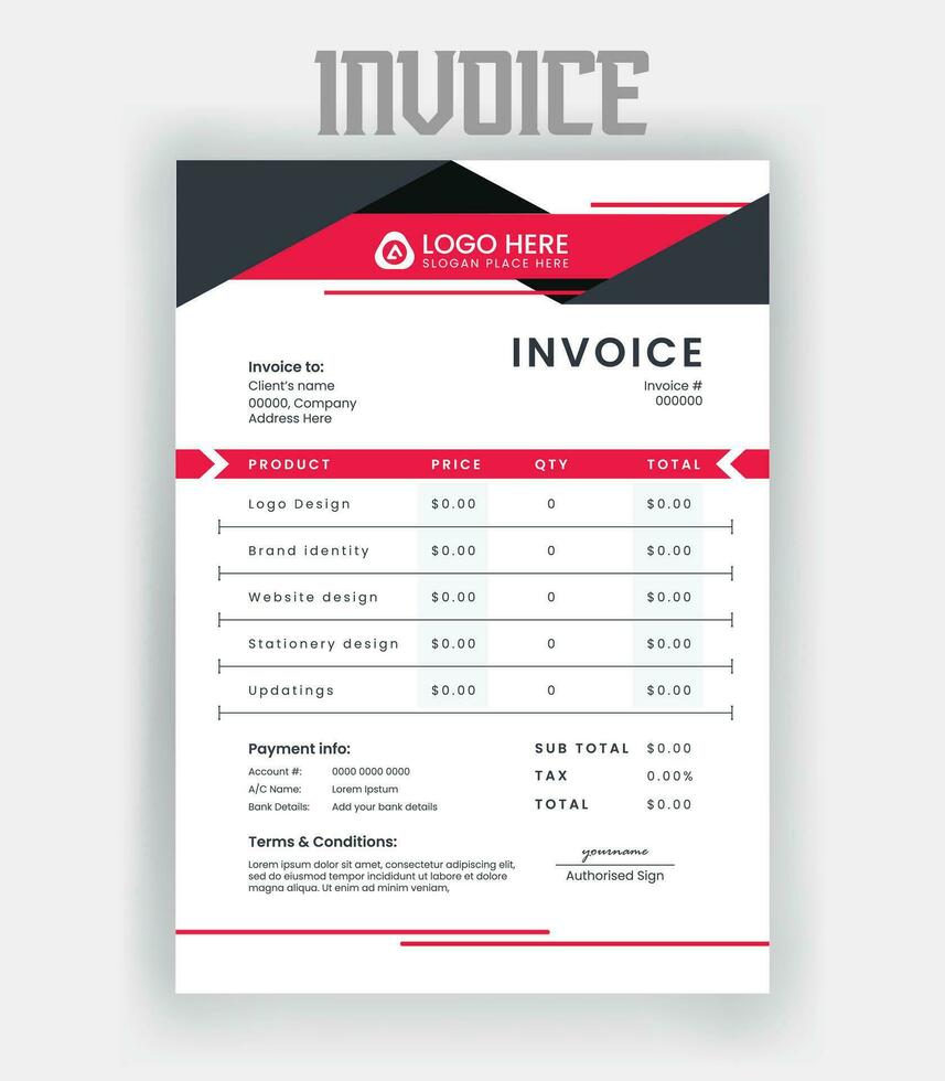 zakelijke modern minimaal bedrijf factuur het formulier sjabloon. facturering citaten, geld rekening, belasting het formulier, betaling ontvangst, prijs facturen en betaling overeenkomst ontwerp sjabloon vector