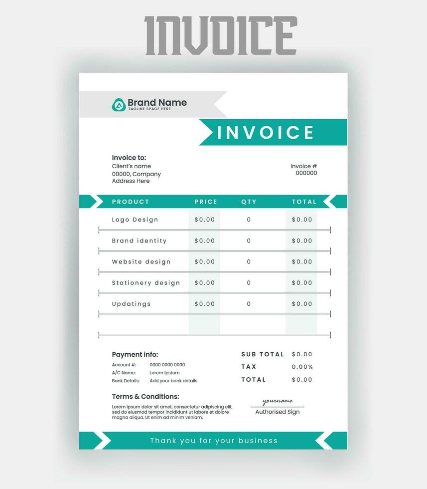 zakelijke modern minimaal bedrijf factuur het formulier sjabloon. facturering citaten, geld rekening, belasting het formulier, betaling ontvangst, prijs facturen en betaling overeenkomst ontwerp sjabloon vector