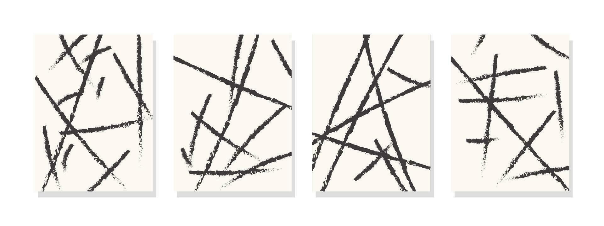 exploratie van het formulier en contrast Aan een wit canvas, met vier zwart en wit borstel beroertes creëren zichtbaar ritme en beweging. vector