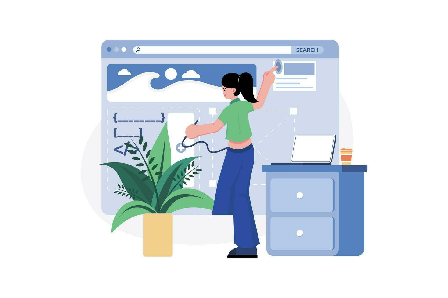 web ontwerper illustratie concept. een vlak illustratie geïsoleerd Aan wit achtergrond vector