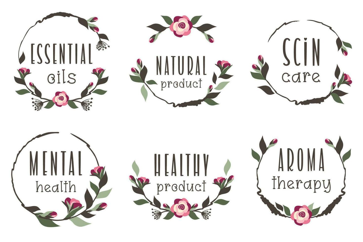 bloem wijnoogst sjabloon met tekst aromatherapie, mentaal Gezondheid, essentieel olie, scin zorg. hand- getrokken bloemen ontwerp. vector illustratie voor spa, schoonheid, reclame, stickers, etiketten, labels, logo