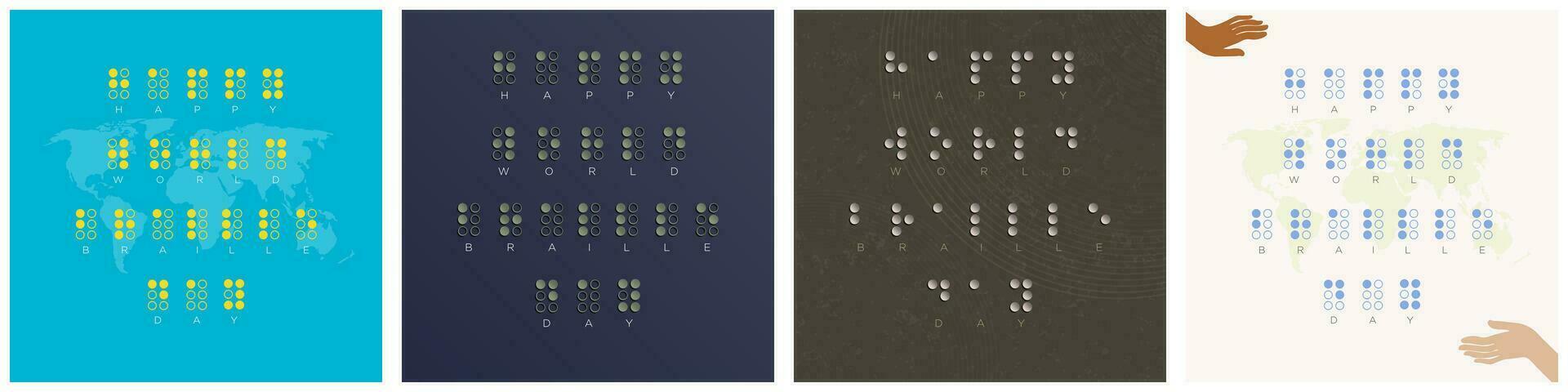 gelukkig wereld braille dag groet kaart poster ontwerpen. kleurrijk verhogen braille alfabet Aan kleurrijk achtergronden. wereld braille dag concept. vector illustratie. eps 10.