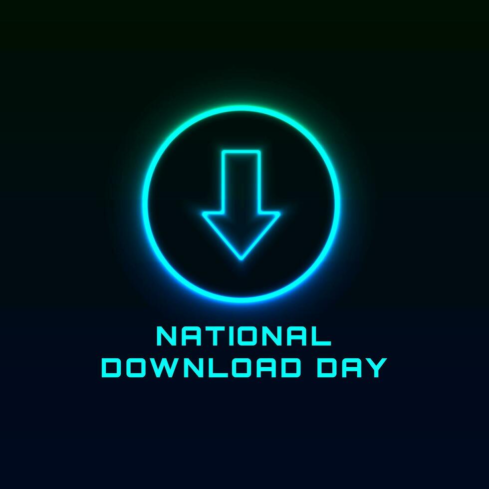 nationaal downloaden dag groet kaart met neon gloeiend downloaden icoon en tekst. vector illustratie. eps 10.