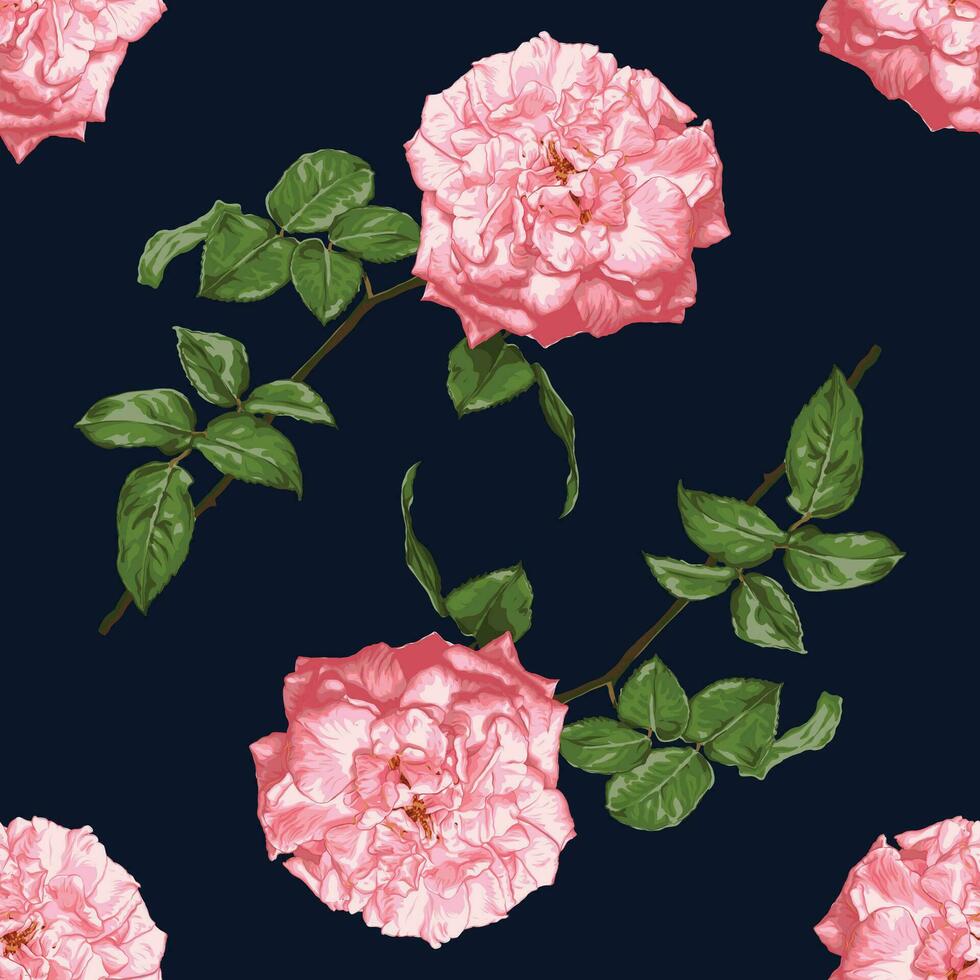 naadloos patroon botanisch roze roos bloemen Aan abstract donker blauw achtergrond.vector illustratie tekening waterverf stijl.voor gebruikt behang ontwerp,textiel kleding stof of omhulsel papier. vector
