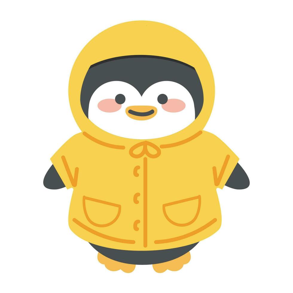 schattig aanbiddelijk pinguïn vervelend een geel regenjas vector