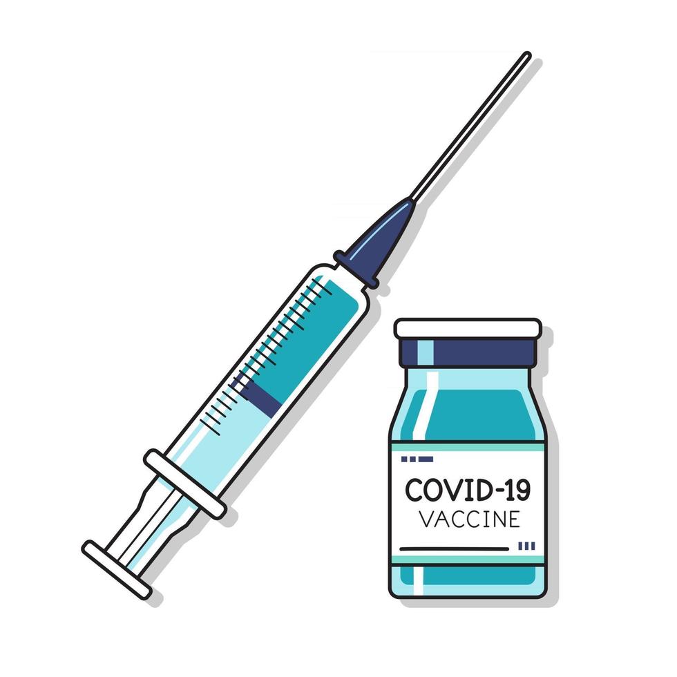 vectorillustratie covid-19 coronavirus vaccin flacon en spuit vector