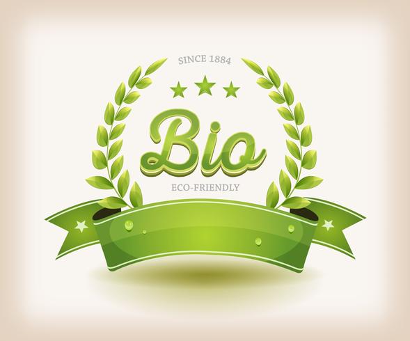 Bio en Eco-label met groene Banner vector