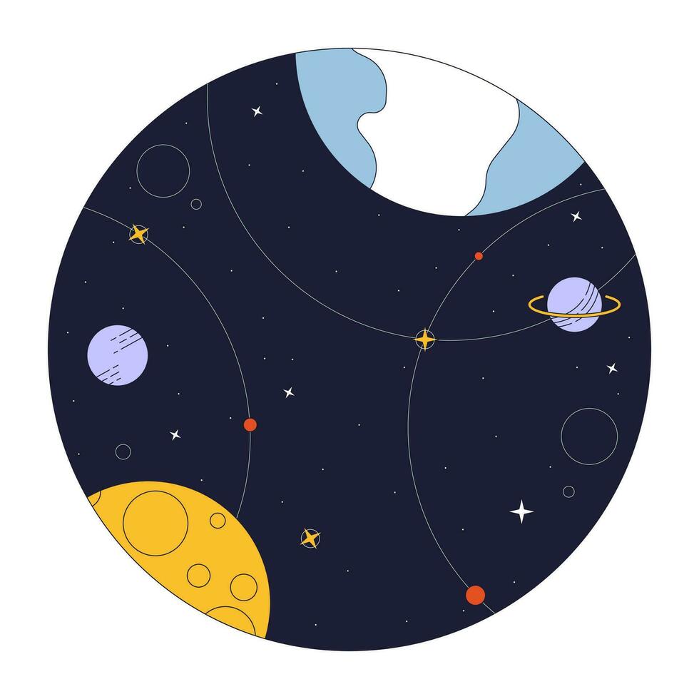 ruimte vlak lijn concept vector plek illustratie. universum met planeten en sterren 2d tekenfilm schets voorwerpen Aan wit voor web ui ontwerp. bewerkbare geïsoleerd kleur held beeld