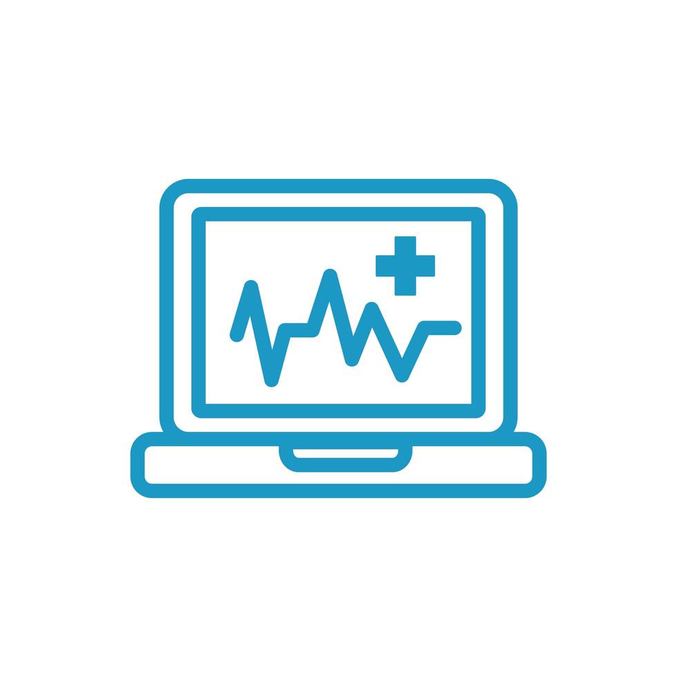 medische ECG-cardiologie in laptoplijnpictogram vector