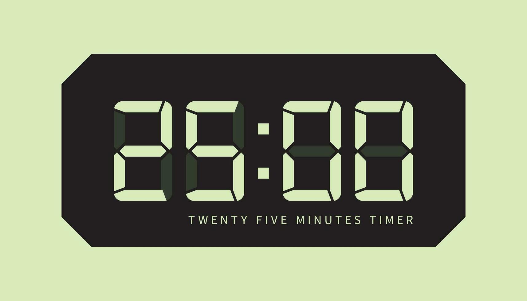 25 min lcd digitaal klok, tonen twintig vijf minuten staat. Koken tijd, stopwatch, countdown indicatie vector
