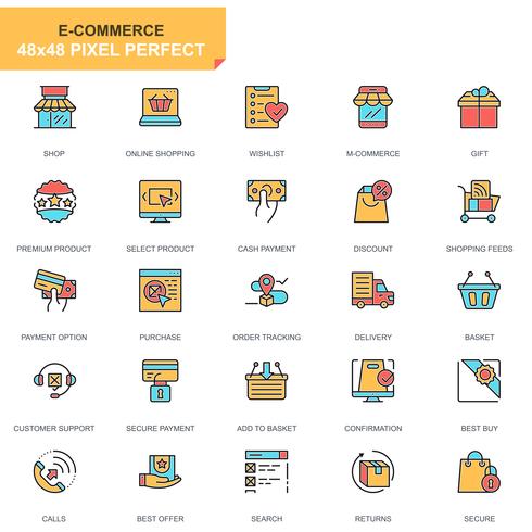 E-commerce en winkelen Icon Set vector