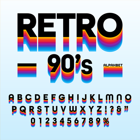 Retro jaren 90 strepen alfabet vector