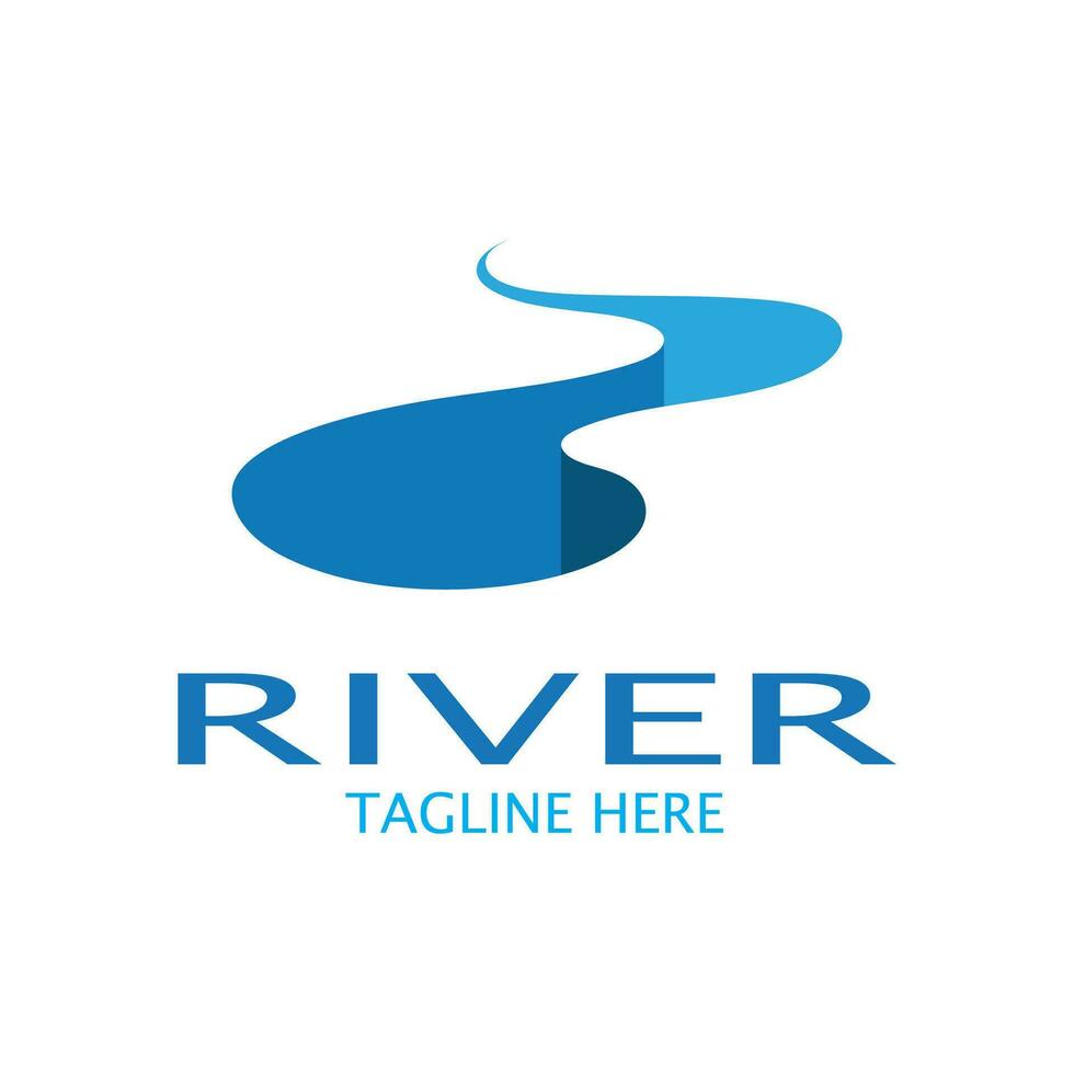 rivier- logo, kreken, rivieroevers en stromen, met combinatie van bergen en bouwland met vector concept ontwerp.