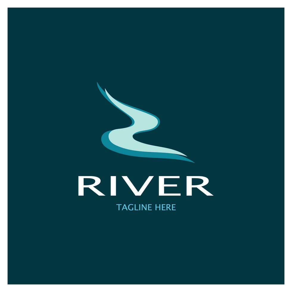 rivier- logo, kreken, rivieroevers en stromen, met combinatie van bergen en bouwland met vector concept ontwerp.