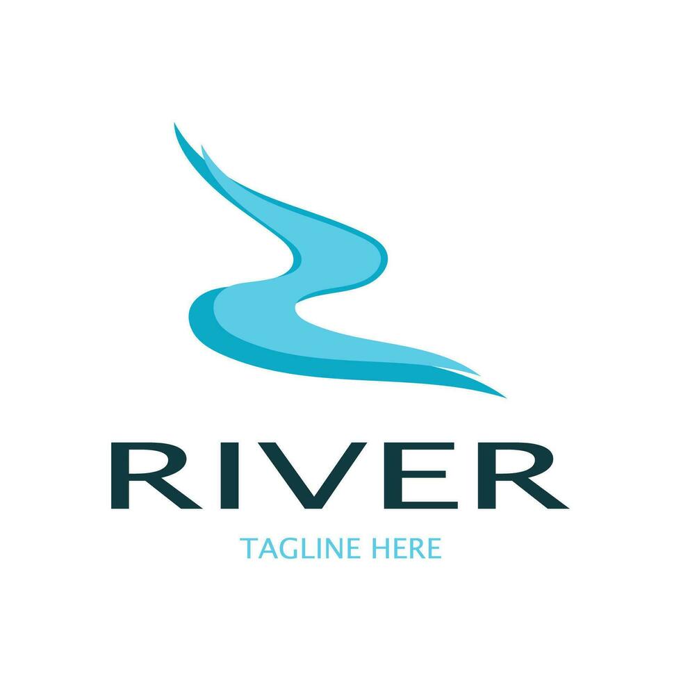 rivier- logo, kreken, rivieroevers en stromen, met combinatie van bergen en bouwland met vector concept ontwerp.