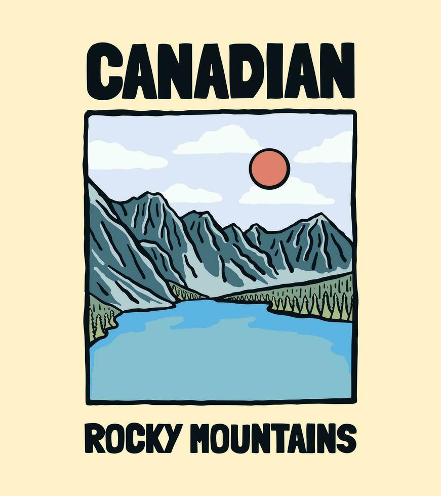 Canadees rotsachtig berg wijnoogst hand- tekening ontwerp voor insigne, sticker, lapje, t overhemd ontwerp, enz vector