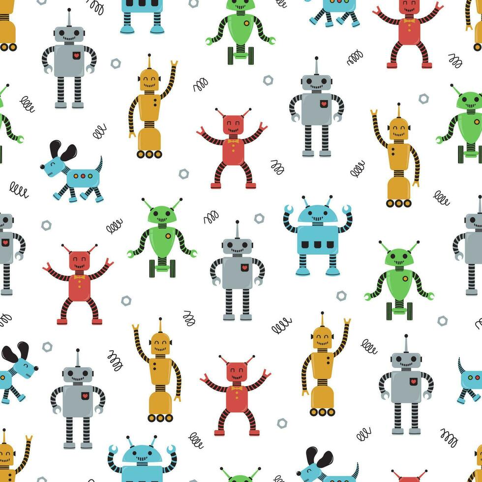 naadloos patroon met pret robotten. een helder patroon voor kinderen in een vlak stijl vector