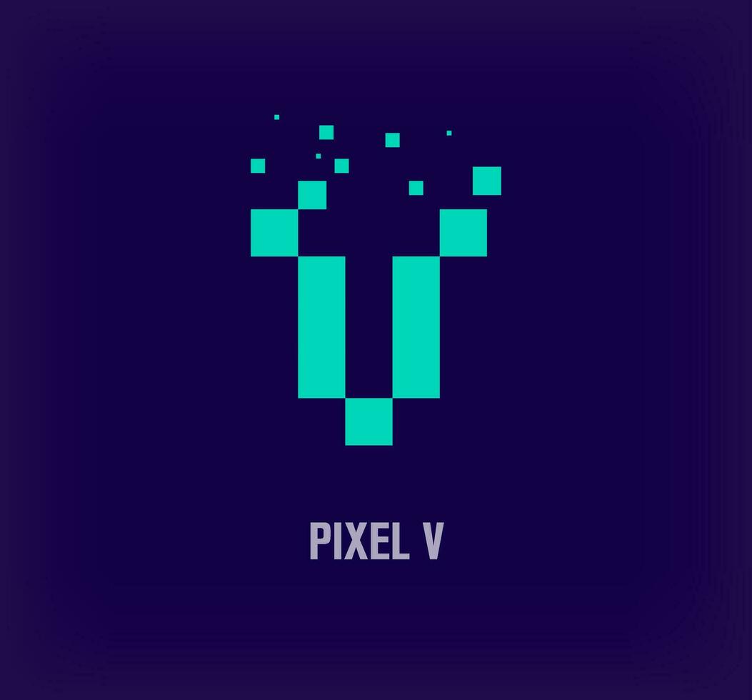 creatief pixel brief v logo. uniek digitaal pixel kunst en pixel explosie sjabloon. vector