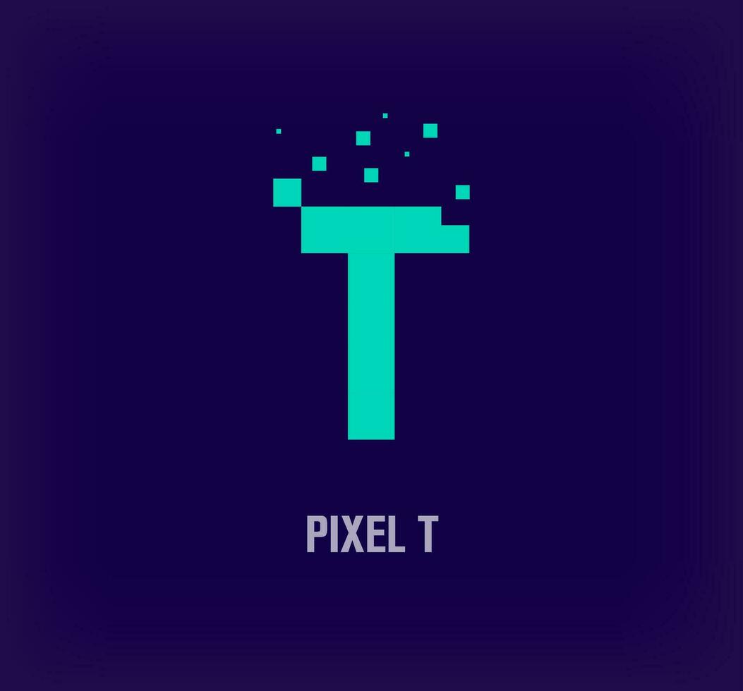 creatief pixel brief t logo. uniek digitaal pixel kunst en pixel explosie sjabloon. vector