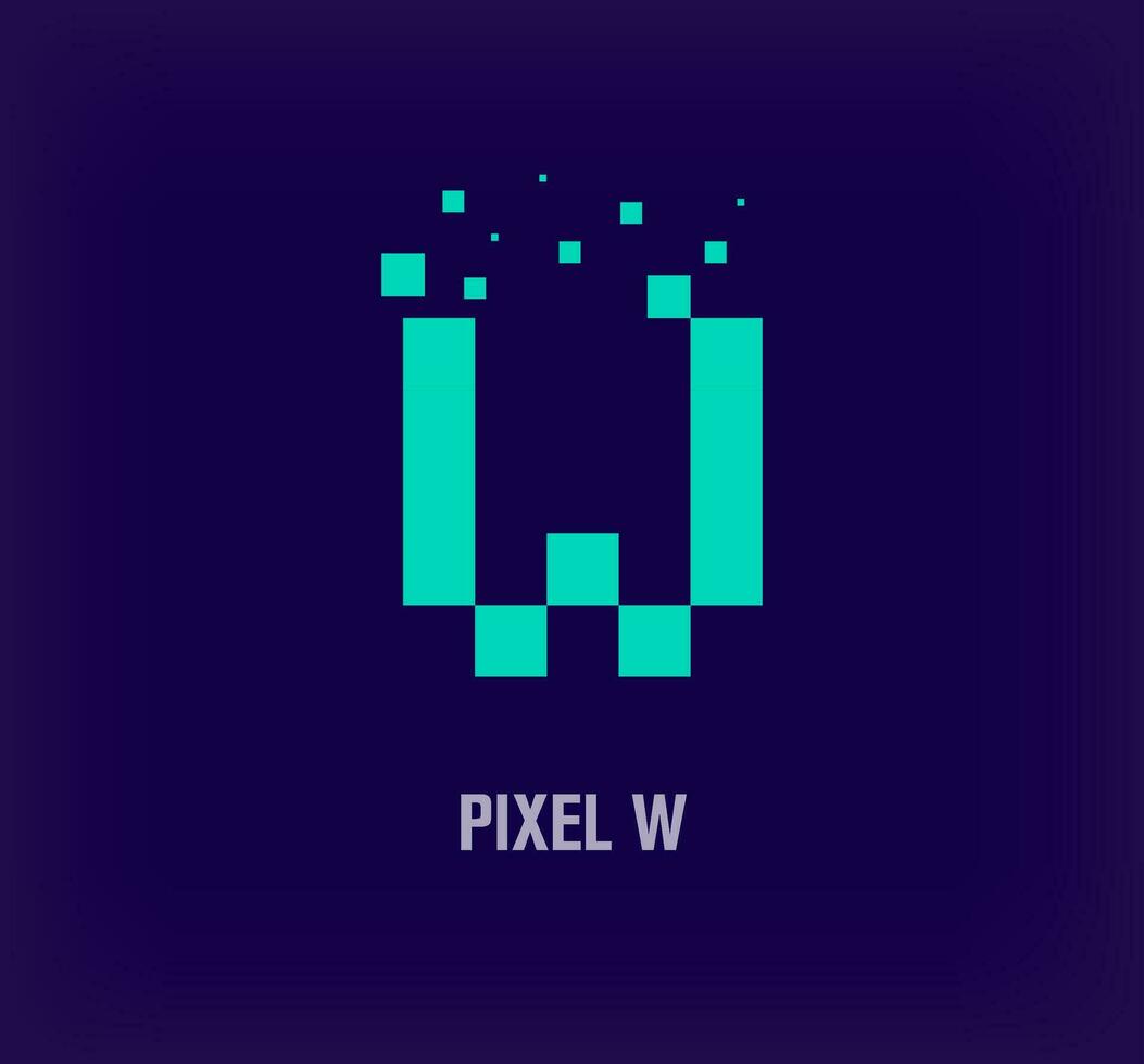 creatief pixel brief w logo. uniek digitaal pixel kunst en pixel explosie sjabloon. vector