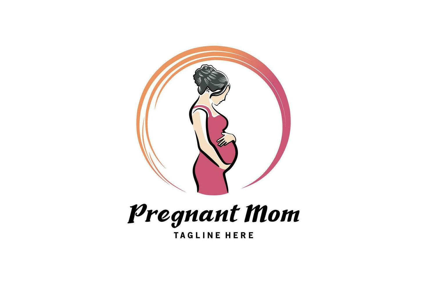 zwangerschap logo ontwerp, creatief hand- getrokken zwanger vrouw silhouet logo vector illustratie