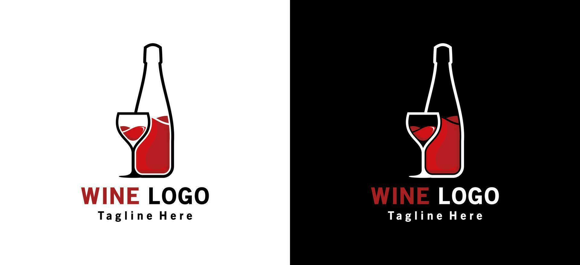 modern luxe rood wijn glas en fles logo ontwerp vector