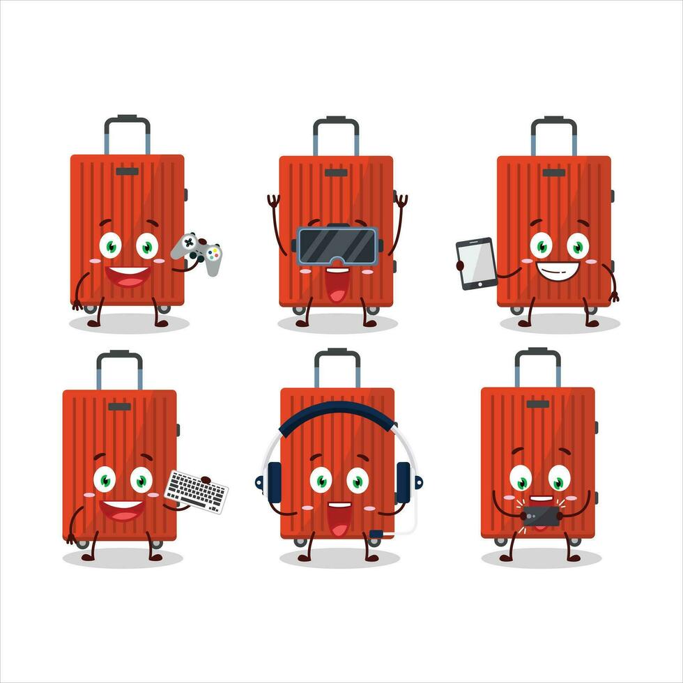rood bagage tekenfilm karakter zijn spelen spellen met divers schattig emoticons vector