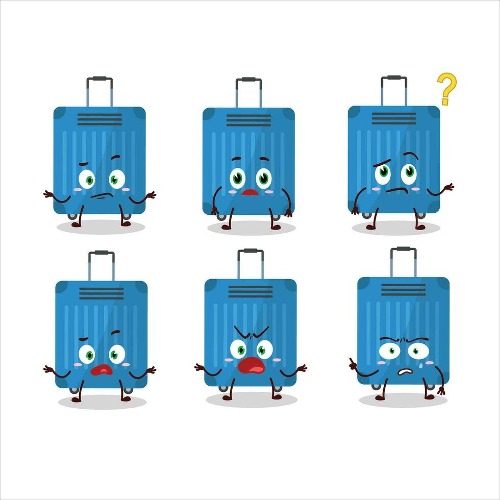 tekenfilm karakter van blauw bagage met wat uitdrukking vector