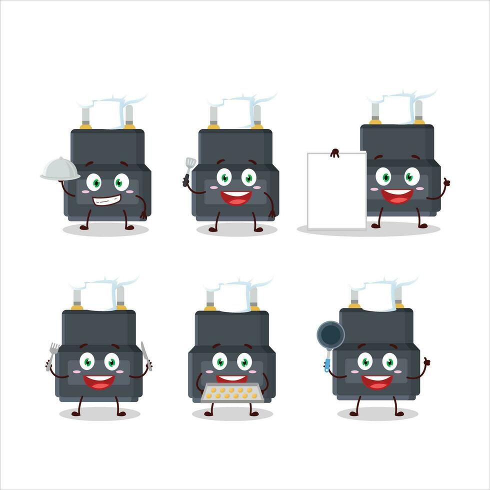 tekenfilm karakter van adapter connector met divers chef emoticons vector