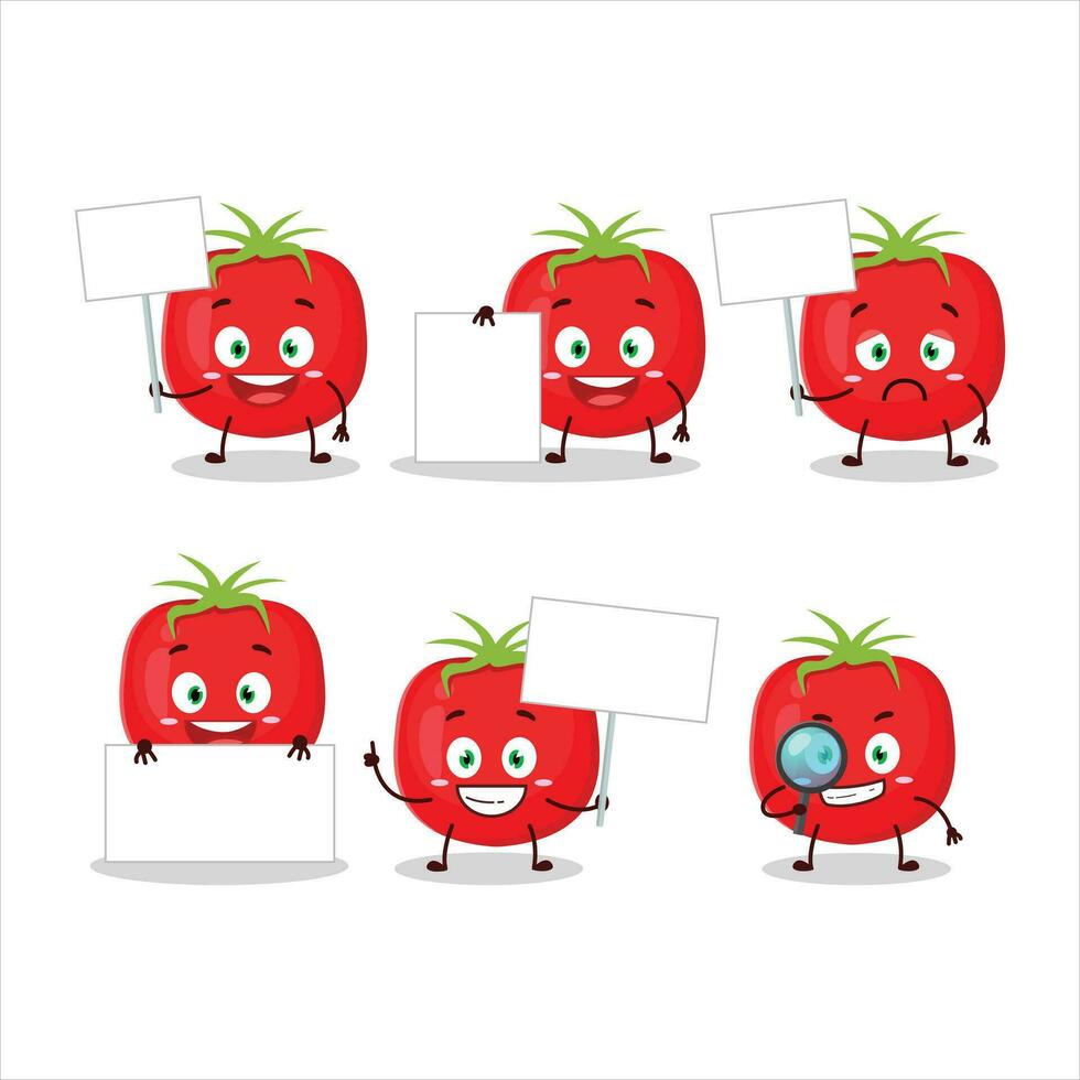 tomaat tekenfilm in karakter brengen informatie bord vector