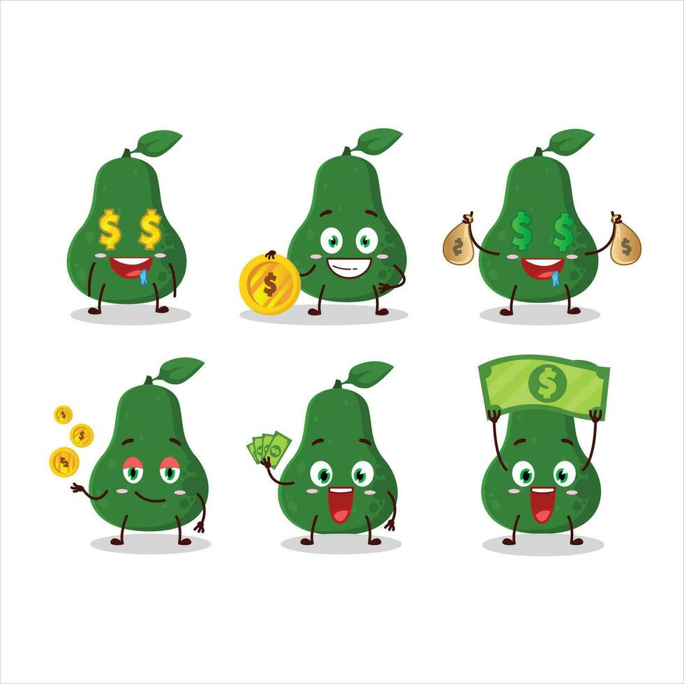 avocado tekenfilm karakter met schattig emoticon brengen geld vector