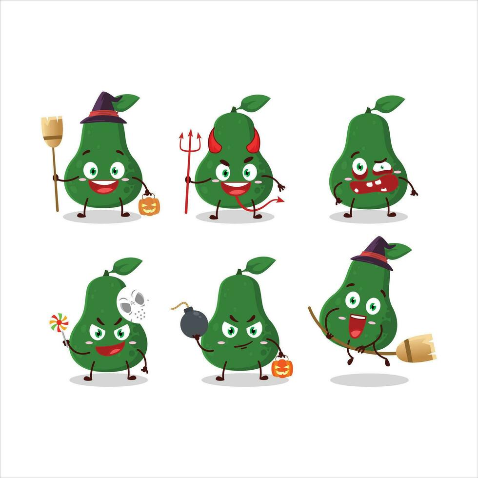 halloween uitdrukking emoticons met tekenfilm karakter van avocado vector
