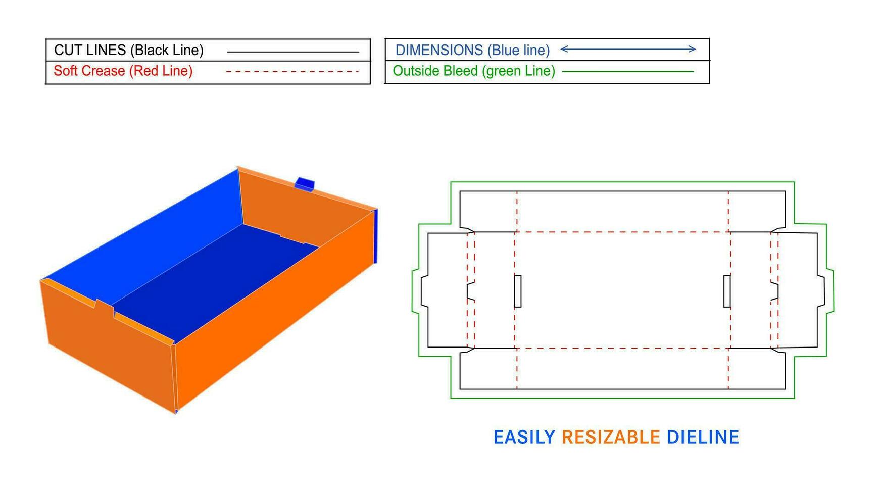 twee kant dubbele muur en kant slot dienblad doos en karton Op maat doos dieline sjabloon en 3d vector doos