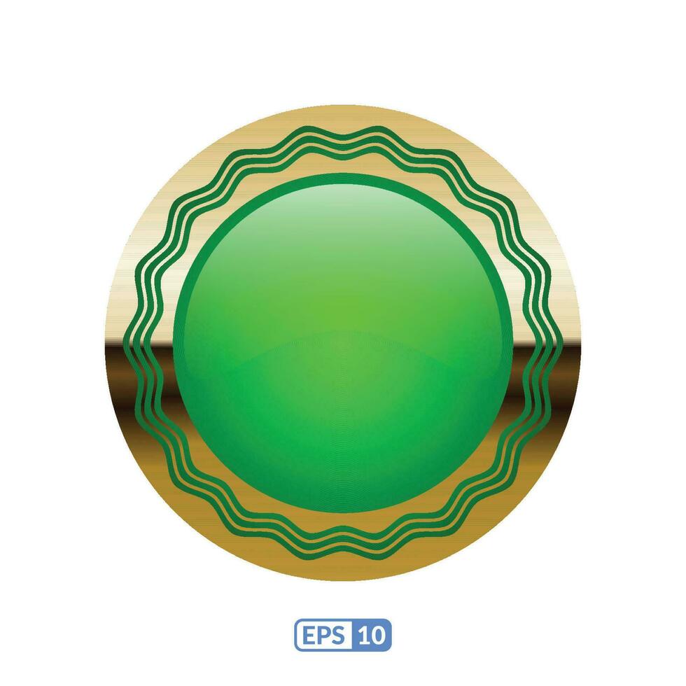 3d goud kader luxe groen cirkel insigne, label. vector