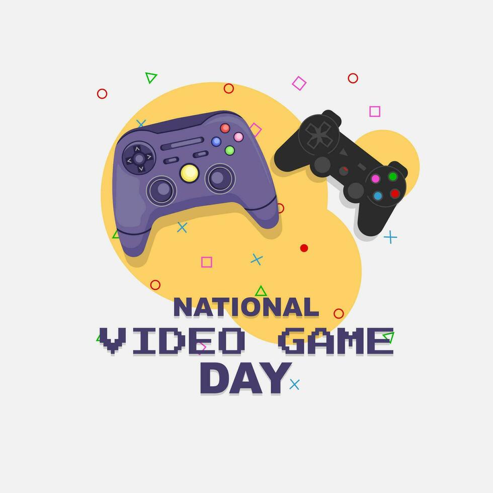 nationaal video spel dag. poster banier ontwerp met spel controleur Aan Purper achtergrond. vector illustratie ontwerp.