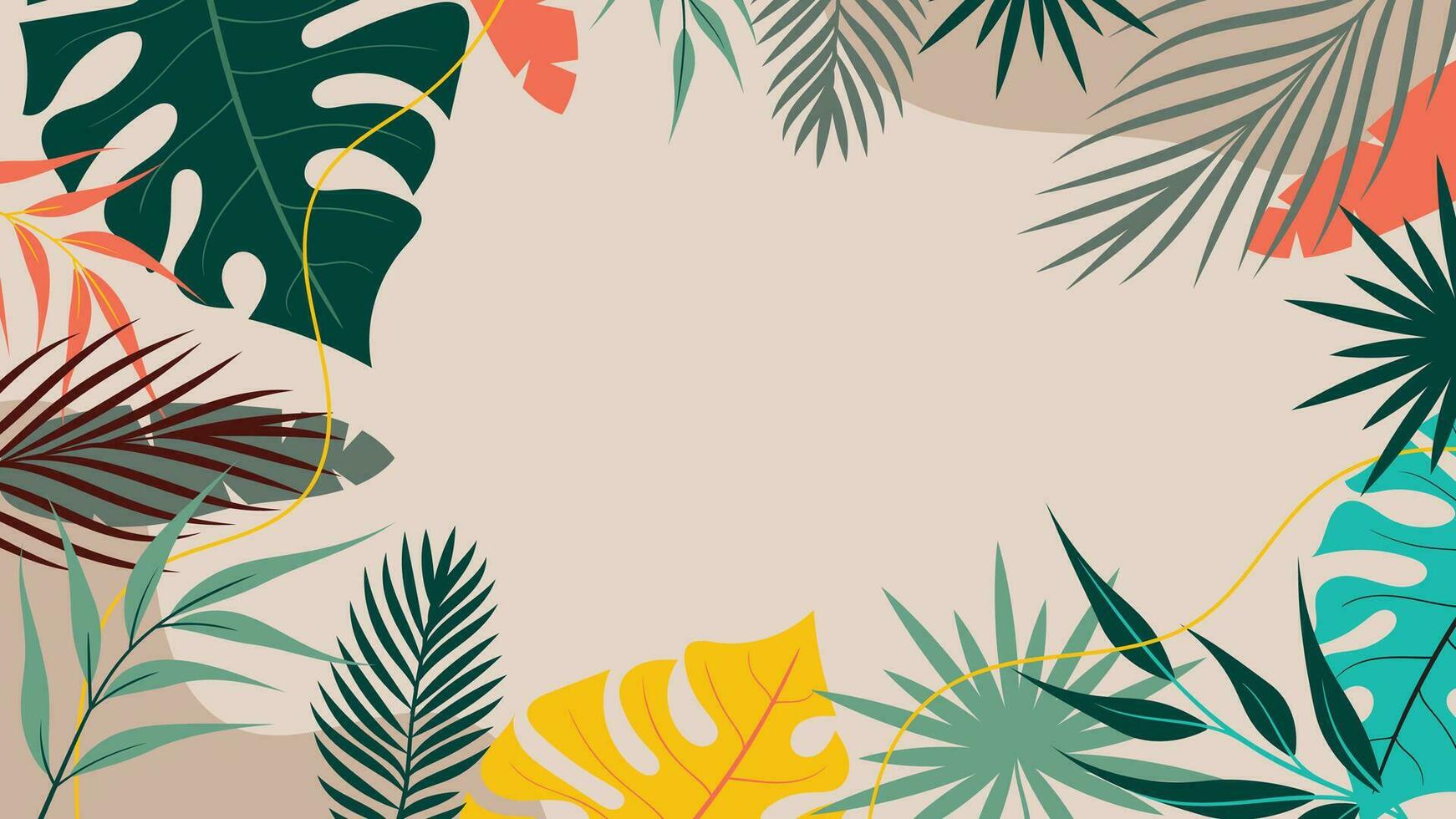 Woud tropisch achtergrond vector illustratie. oerwoud planten, monster, palm bladeren, banaan blad, exotisch zomertijd stijl. botanisch backdrop ontwerp voor decoratie, behang, Product presentatie.