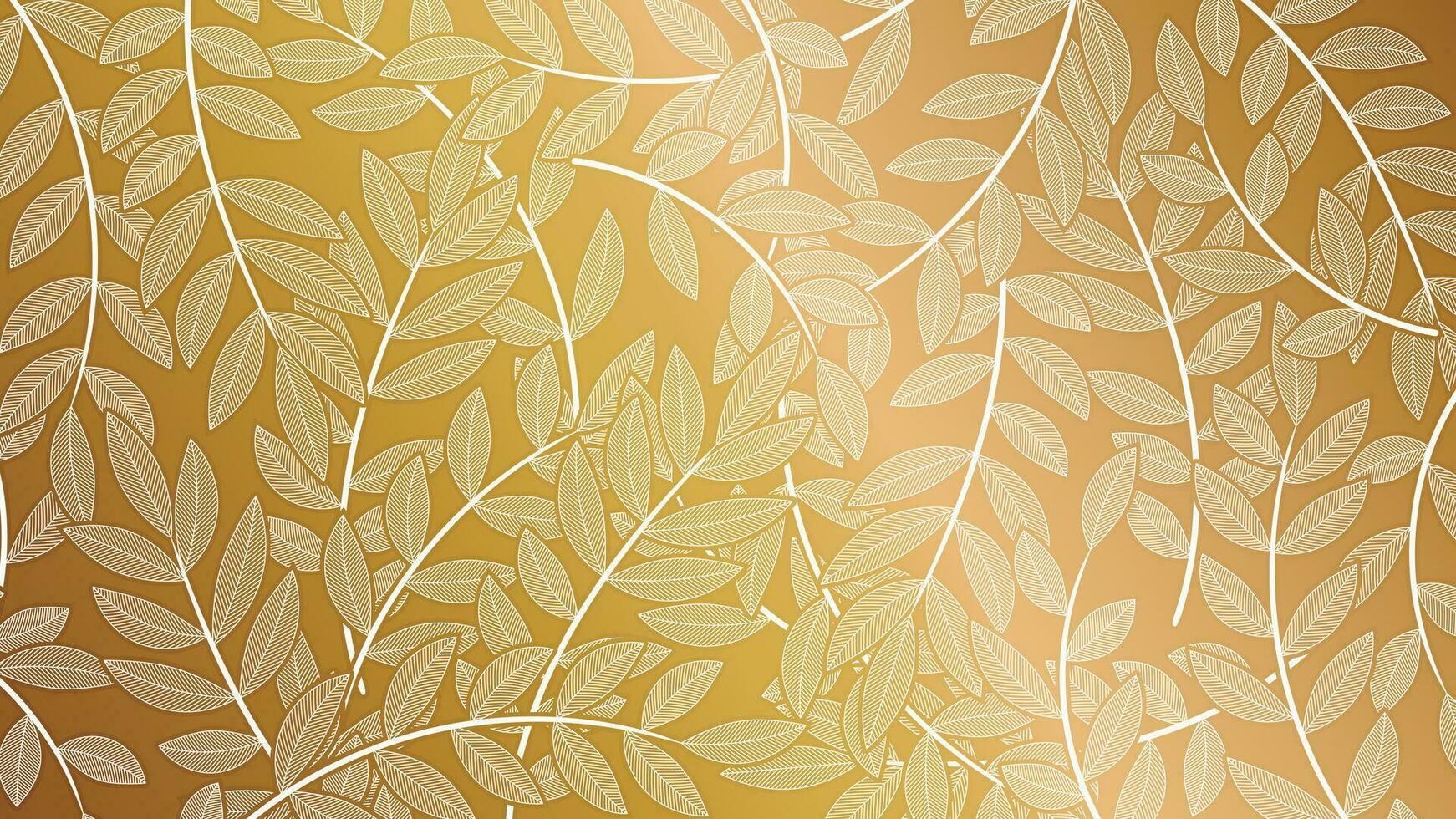 abstract goud gebladerte lijn kunst vector achtergrond. blad behang van tropisch bladeren, blad tak, planten in hand- getrokken patroon. botanisch oerwoud geïllustreerd voor banier, afdrukken, decoratie, kleding stof.