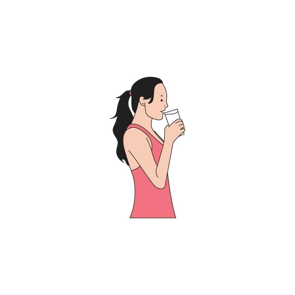 een vrouw met lang haar- en in staartjes, is drinken water vector