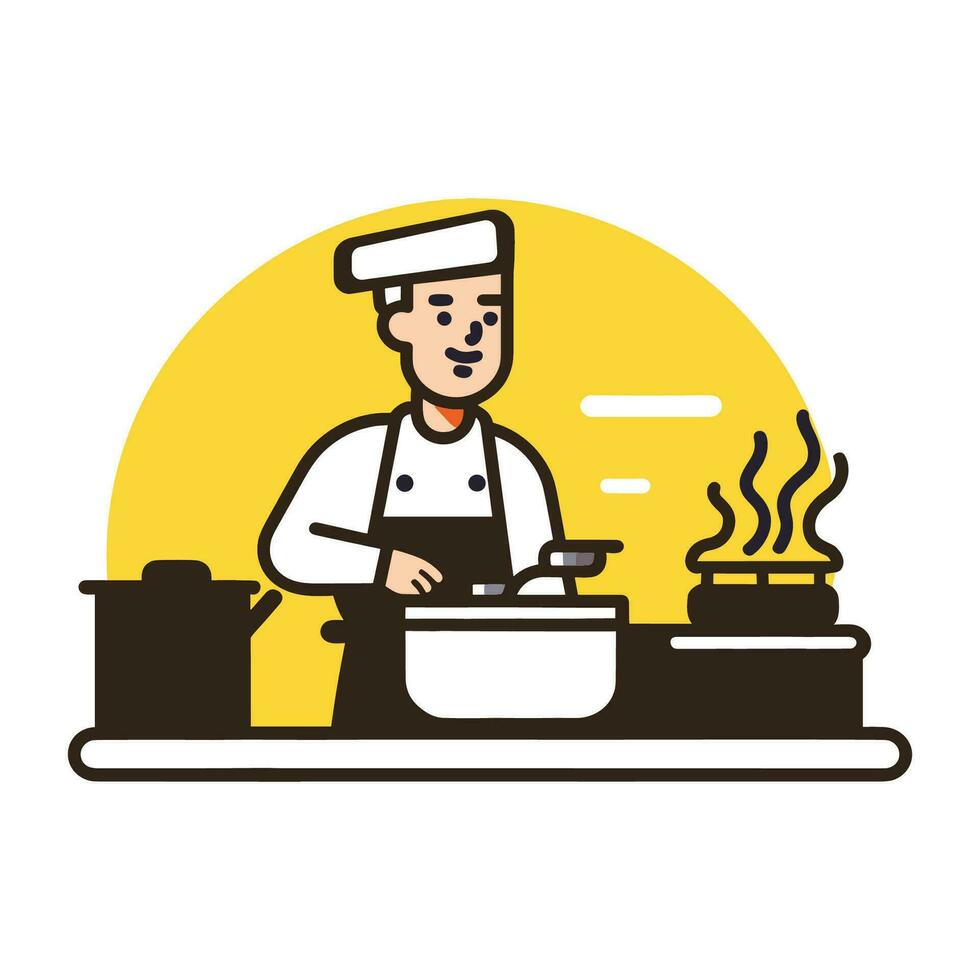 chef Koken in de keuken, vlak kunst ontwerp vector