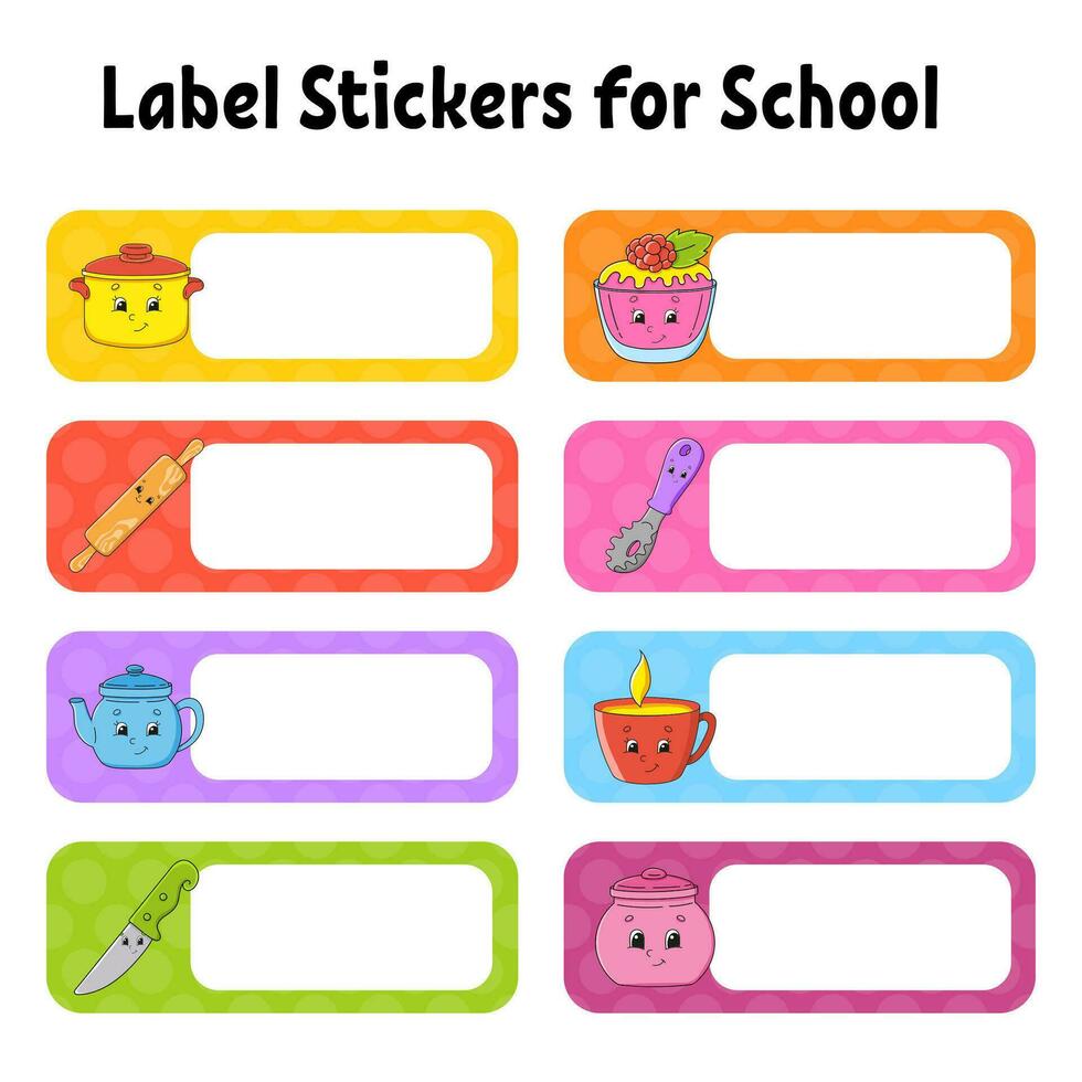 school- naam label. helder stickers. rechthoekig label. vector illustratie.