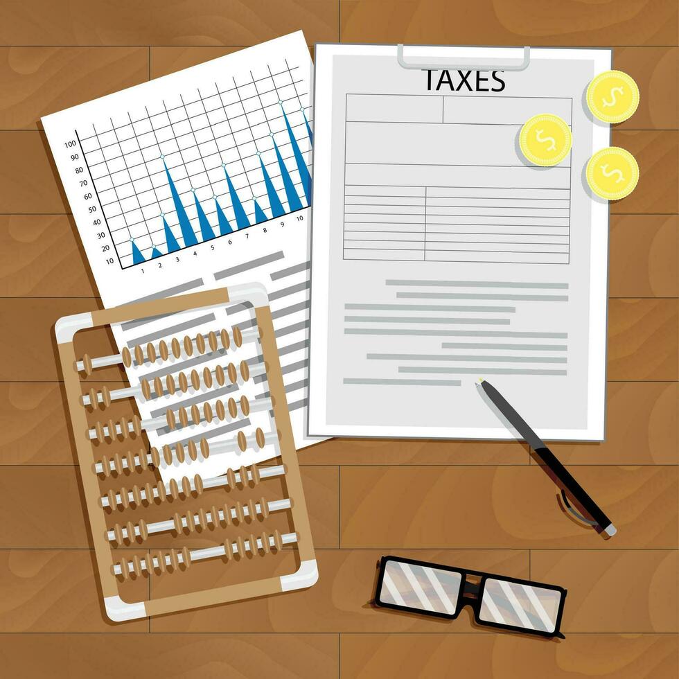 analyse van betaling van belastingen. statistisch winst berekening, inkomen en audit met telraam, vector illustratie
