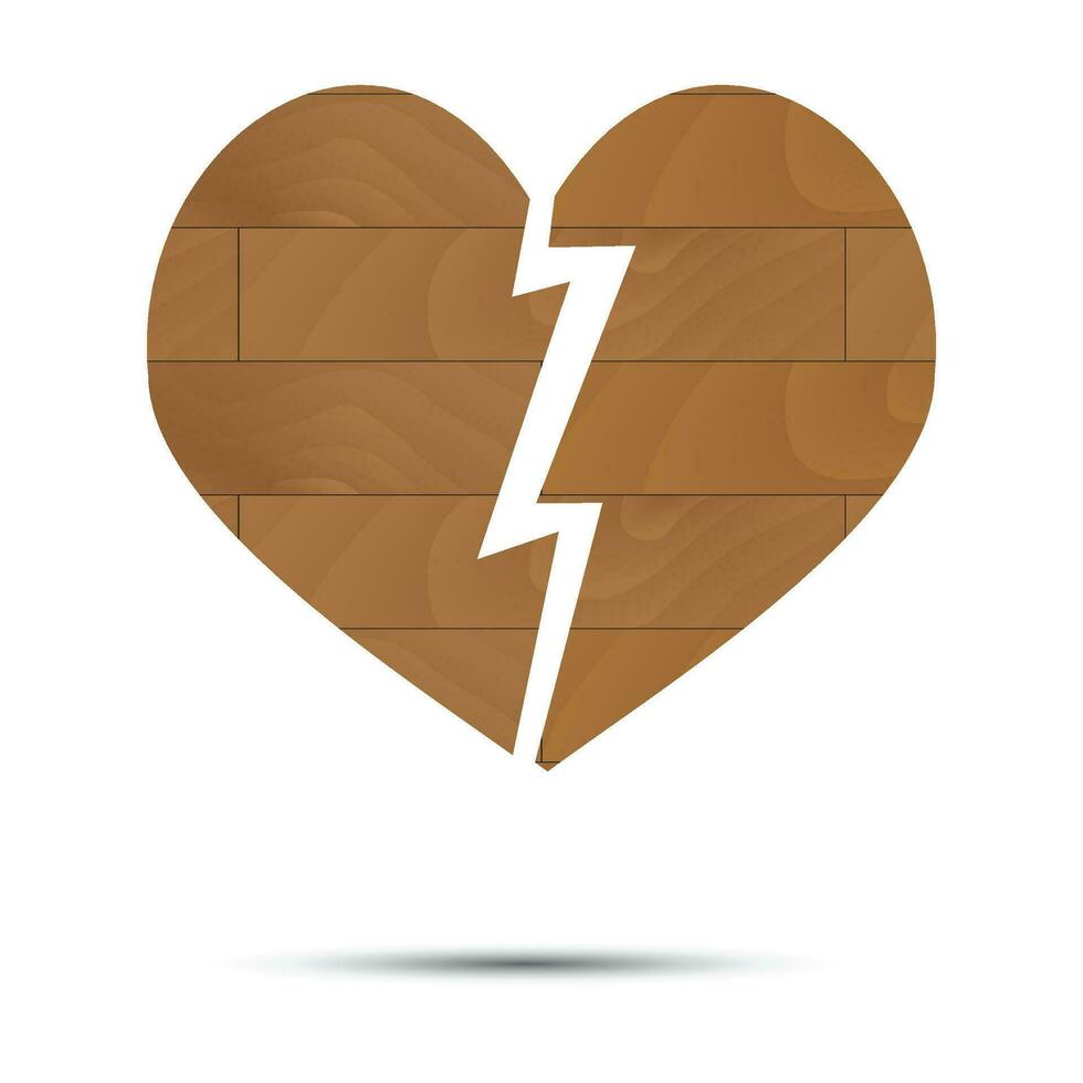 gebroken hart houten. verhouding depressie en scheiding, vector illustratie
