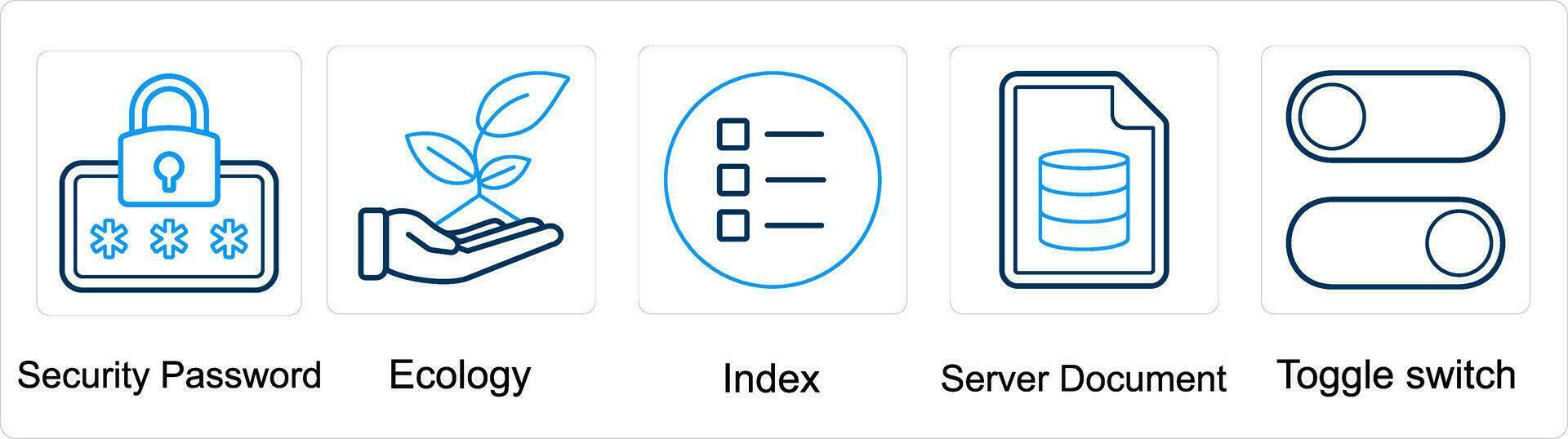 een reeks van 5 mengen pictogrammen net zo veiligheid wachtwoord, ecologie, inhoudsopgave vector