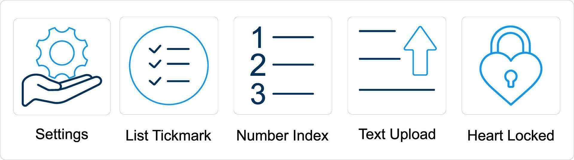 een reeks van 5 mengen pictogrammen net zo instellingen, lijst Kruis aan markering, aantal inhoudsopgave vector