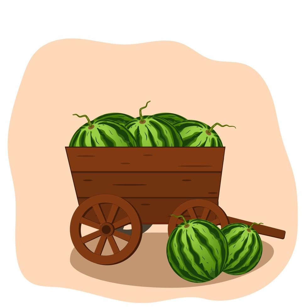 watermeloenoogst in een houten kar vector