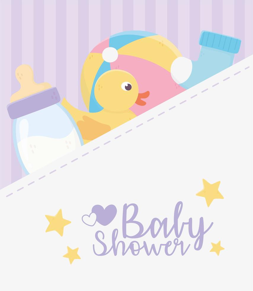 babyshower, eendbalfles en sokvieringskaart vector