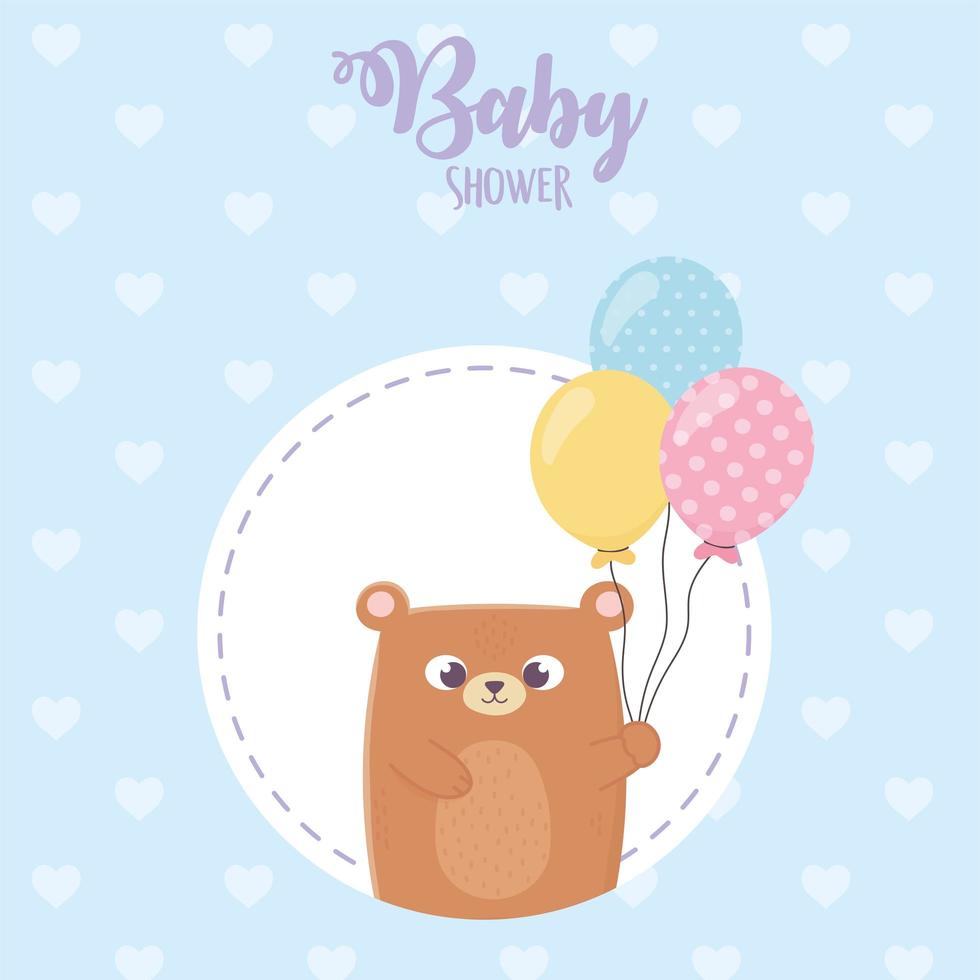 babyshower, teddybeer met ballonnen hart blauwe achtergrond vector