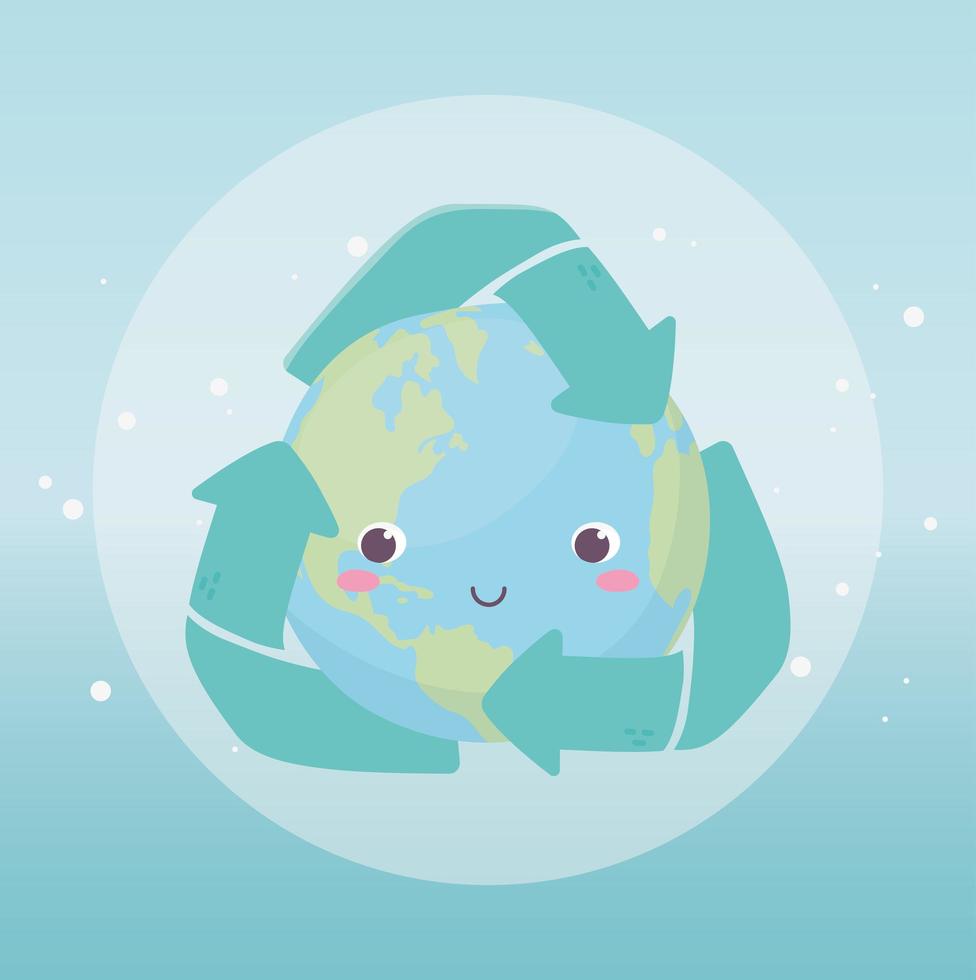 wereld met recycle pijlen milieu ecologie cartoon design vector