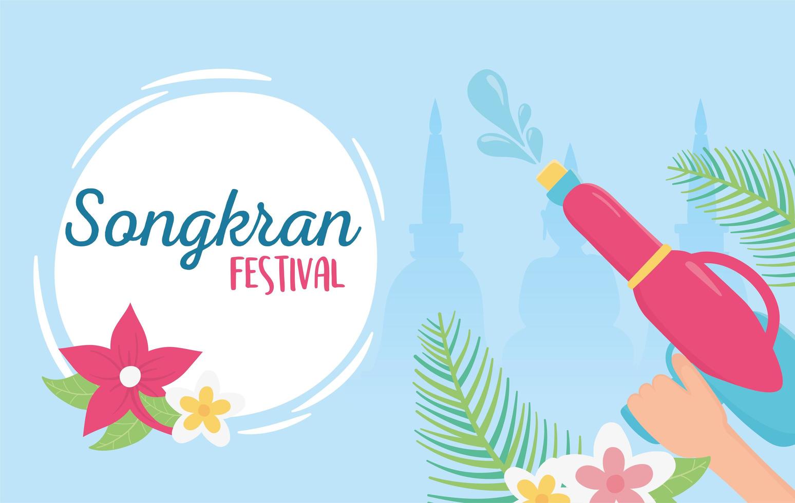 songkran festival hand met waterpistolen bloemen viering vector